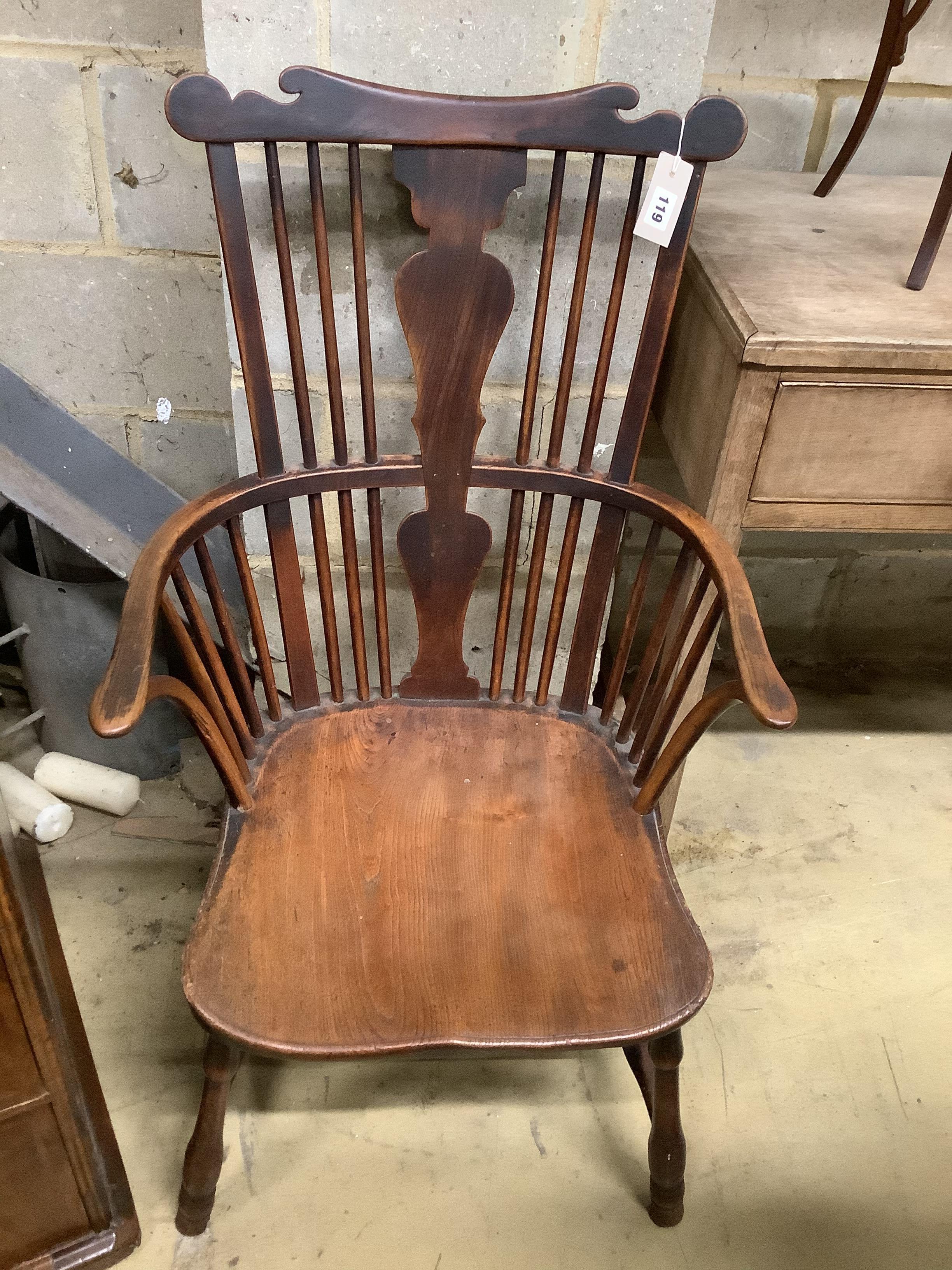 A Victorian fruitwood, ash and elm splat-back Windsor armchair, circa 1880